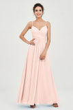 Vestido de dama de honor de gasa con tirantes finos y largo hasta los tobillos, fruncido, formal, de noche 