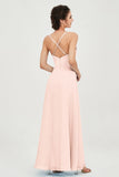 Vestido de dama de honor de gasa con tirantes finos y largo hasta los tobillos, fruncido, formal, de noche 