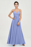 Vestido de dama de honor de gasa con tirantes finos y largo hasta los tobillos, fruncido, formal, de noche 