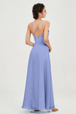 Vestido de dama de honor de gasa con tirantes finos y largo hasta los tobillos, fruncido, formal, de noche 