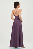 Vestido de dama de honor de gasa con tirantes finos y largo hasta los tobillos, fruncido, formal, de noche 