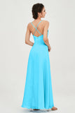 Vestido de dama de honor de gasa con tirantes finos y largo hasta los tobillos, fruncido, formal, de noche 