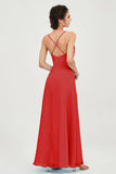 Vestido de dama de honor de gasa con tirantes finos y largo hasta los tobillos, fruncido, formal, de noche 