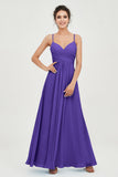 Vestido de dama de honor de gasa con tirantes finos y largo hasta los tobillos, fruncido, formal, de noche 