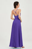 Vestido de dama de honor de gasa con tirantes finos y largo hasta los tobillos, fruncido, formal, de noche 