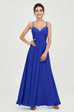 Vestido de dama de honor de gasa con tirantes finos y largo hasta los tobillos, fruncido, formal, de noche 