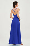 Vestido de dama de honor de gasa con tirantes finos y largo hasta los tobillos, fruncido, formal, de noche 