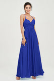 Vestido de dama de honor de gasa con tirantes finos y largo hasta los tobillos, fruncido, formal, de noche 