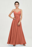 Vestido de dama de honor de gasa con tirantes finos y largo hasta los tobillos, fruncido, formal, de noche 