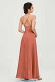 Vestido de dama de honor de gasa con tirantes finos y largo hasta los tobillos, fruncido, formal, de noche 