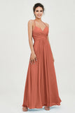 Vestido de dama de honor de gasa con tirantes finos y largo hasta los tobillos, fruncido, formal, de noche 