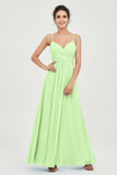Vestido de dama de honor de gasa con tirantes finos y largo hasta los tobillos, fruncido, formal, de noche 