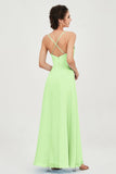 Vestido de dama de honor de gasa con tirantes finos y largo hasta los tobillos, fruncido, formal, de noche 