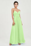 Vestido de dama de honor de gasa con tirantes finos y largo hasta los tobillos, fruncido, formal, de noche 