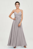Vestido de dama de honor de gasa con tirantes finos y largo hasta los tobillos, fruncido, formal, de noche 