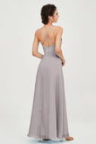 Vestido de dama de honor de gasa con tirantes finos y largo hasta los tobillos, fruncido, formal, de noche 