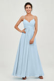 Vestido de dama de honor de gasa con tirantes finos y largo hasta los tobillos, fruncido, formal, de noche 