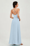 Vestido de dama de honor de gasa con tirantes finos y largo hasta los tobillos, fruncido, formal, de noche 