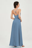 Vestido de dama de honor de gasa con tirantes finos y largo hasta los tobillos, fruncido, formal, de noche 
