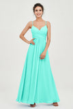 Vestido de dama de honor de gasa con tirantes finos y largo hasta los tobillos, fruncido, formal, de noche 