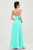 Vestido de dama de honor de gasa con tirantes finos y largo hasta los tobillos, fruncido, formal, de noche 