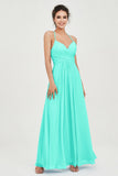 Vestido de dama de honor de gasa con tirantes finos y largo hasta los tobillos, fruncido, formal, de noche 