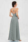 Vestido de dama de honor de gasa con tirantes finos y largo hasta los tobillos, fruncido, formal, de noche 