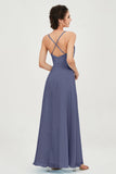 Vestido de dama de honor de gasa con tirantes finos y largo hasta los tobillos, fruncido, formal, de noche 