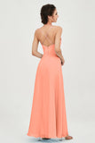 Vestido de dama de honor de gasa con tirantes finos y largo hasta los tobillos, fruncido, formal, de noche 