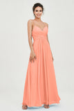 Vestido de dama de honor de gasa con tirantes finos y largo hasta los tobillos, fruncido, formal, de noche 