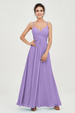 Vestido de dama de honor de gasa con tirantes finos y largo hasta los tobillos, fruncido, formal, de noche 