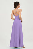 Vestido de dama de honor de gasa con tirantes finos y largo hasta los tobillos, fruncido, formal, de noche 