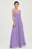 Vestido de dama de honor de gasa con tirantes finos y largo hasta los tobillos, fruncido, formal, de noche 