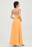 Vestido de dama de honor de gasa con tirantes finos y largo hasta los tobillos, fruncido, formal, de noche 
