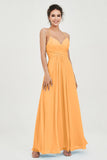 Vestido de dama de honor de gasa con tirantes finos y largo hasta los tobillos, fruncido, formal, de noche 