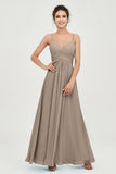 Vestido de dama de honor de gasa con tirantes finos y largo hasta los tobillos, fruncido, formal, de noche 