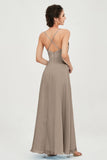 Vestido de dama de honor de gasa con tirantes finos y largo hasta los tobillos, fruncido, formal, de noche 