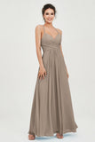 Vestido de dama de honor de gasa con tirantes finos y largo hasta los tobillos, fruncido, formal, de noche 