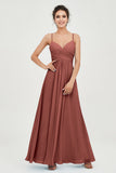 Vestido de dama de honor de gasa con tirantes finos y largo hasta los tobillos, fruncido, formal, de noche 