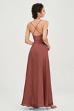 Vestido de dama de honor de gasa con tirantes finos y largo hasta los tobillos, fruncido, formal, de noche 