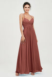 Vestido de dama de honor de gasa con tirantes finos y largo hasta los tobillos, fruncido, formal, de noche 