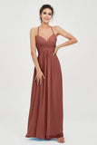 Vestido de dama de honor de gasa con tirantes finos y largo hasta los tobillos, fruncido, formal, de noche 