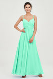 Vestido de dama de honor de gasa con tirantes finos y largo hasta los tobillos, fruncido, formal, de noche 