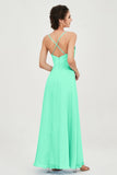 Vestido de dama de honor de gasa con tirantes finos y largo hasta los tobillos, fruncido, formal, de noche 