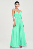Vestido de dama de honor de gasa con tirantes finos y largo hasta los tobillos, fruncido, formal, de noche 