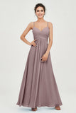 Vestido de dama de honor de gasa con tirantes finos y largo hasta los tobillos, fruncido, formal, de noche 