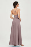 Vestido de dama de honor de gasa con tirantes finos y largo hasta los tobillos, fruncido, formal, de noche 