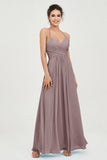 Vestido de dama de honor de gasa con tirantes finos y largo hasta los tobillos, fruncido, formal, de noche 