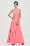 Vestido de dama de honor de gasa con tirantes finos y largo hasta los tobillos, fruncido, formal, de noche 