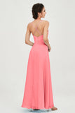 Vestido de dama de honor de gasa con tirantes finos y largo hasta los tobillos, fruncido, formal, de noche 
